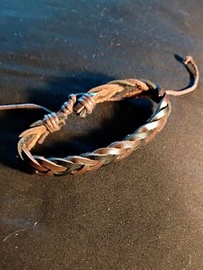 Braided Leather Adjustable Bracelet - Brown & Black